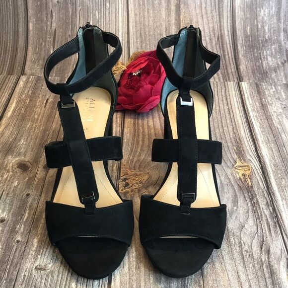 ALFANI Elianaa Black Suede Step 'N Flex Suede Dress Sandals 9M - Picture 2 of 8